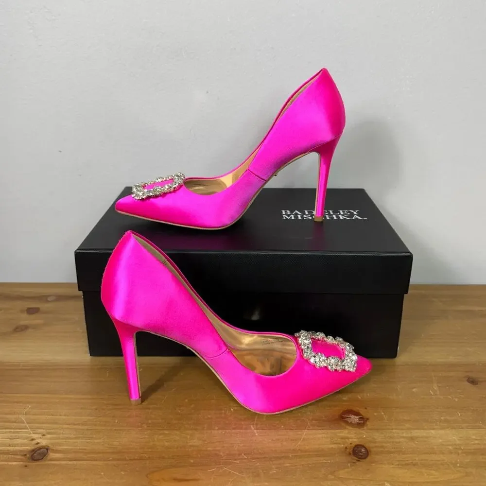 New Badgley Mischka Cher Pump in Hot Pink Satin Women's Size 6